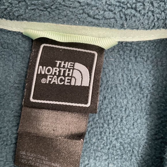 The North Face Fleece Jacket Womens Size M Green Full Zip Pockets Logo Mock Neck - Picture 6 of 15
